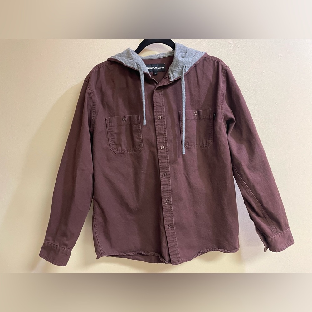 Molokai Surf Co. Maroon Hooded LS BD Shacket Men’s Size Medium 100% Cotton